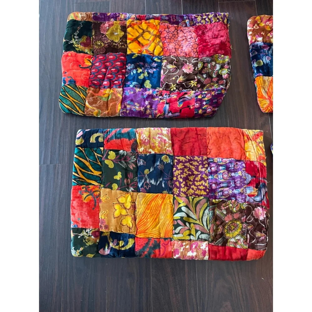 Lot of 10 Vintage 60s Patchwork Velvet Pillow Shams India Boho Handmade